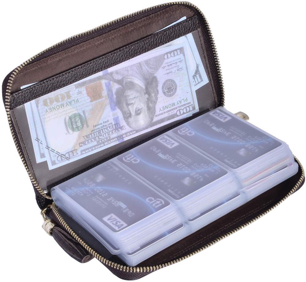 5740 Credit Card Holder Wallet Zipper Leather Case Purse RFID Blocking